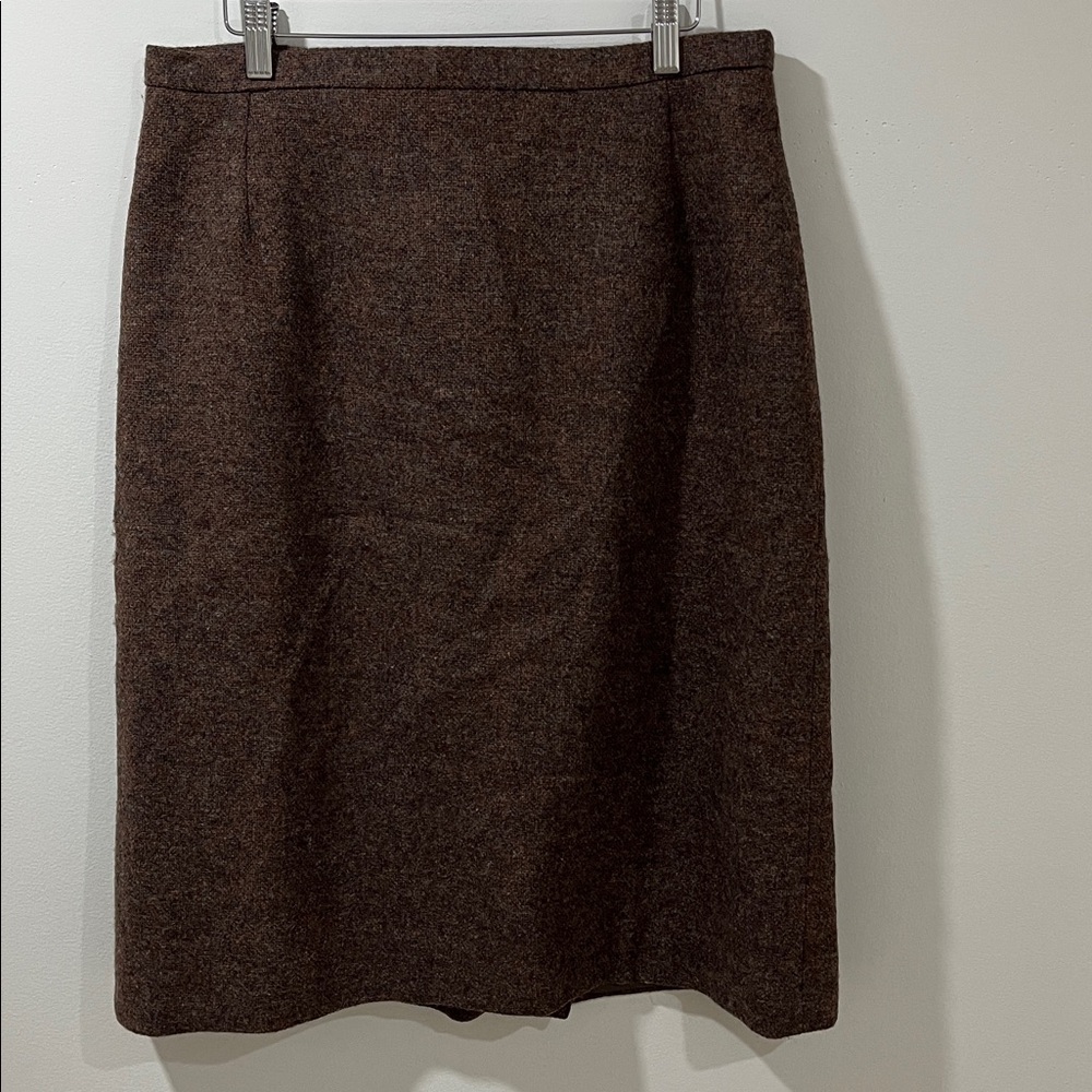 VINTAGE Pitlochry Women’s Skirt 100% Wool Midi Brown Tweed Classic Neutral M/L